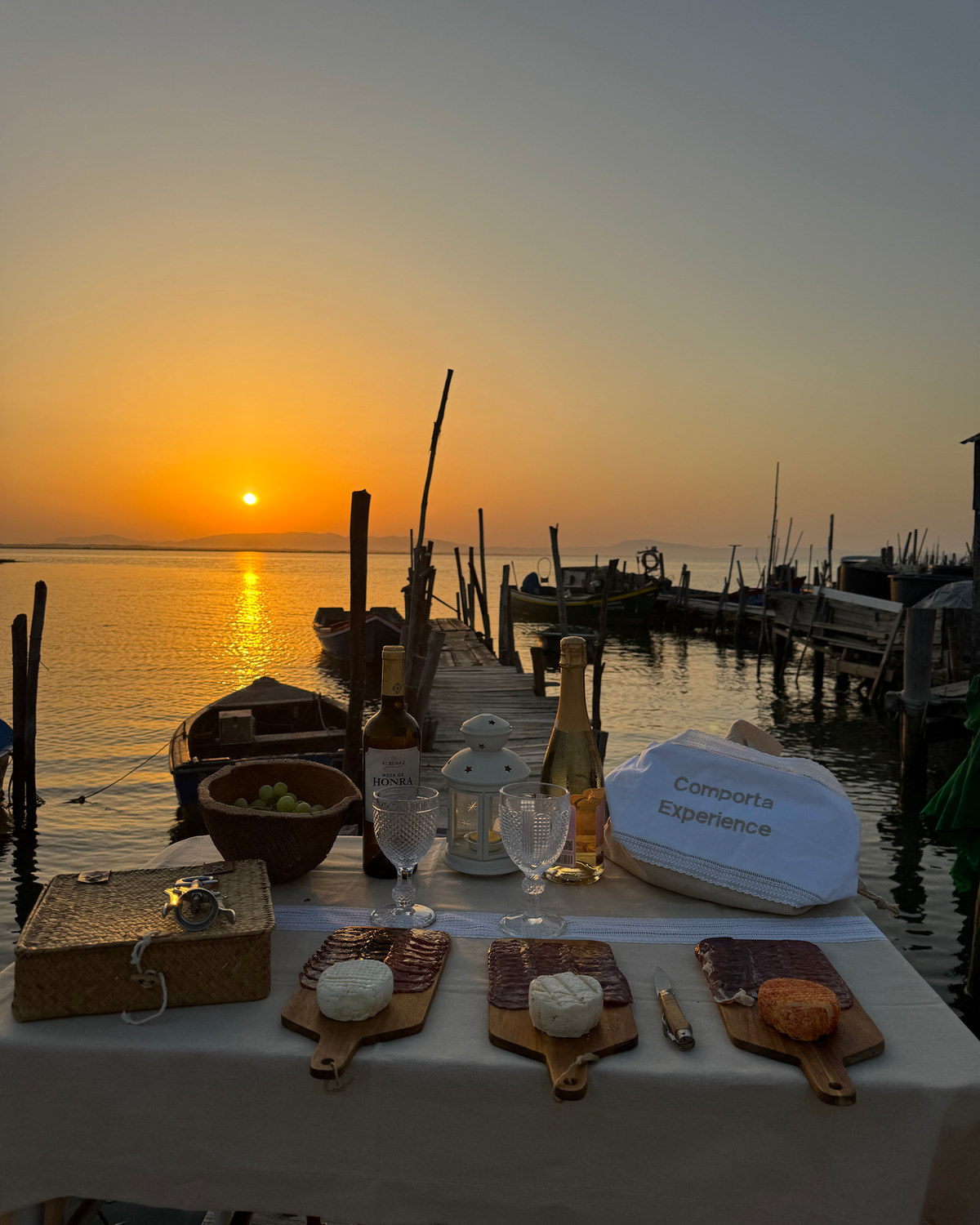 Golden hour over the Carrasqueira stilt pier